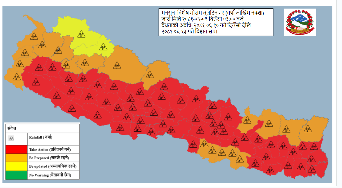 मौसमी वायुको प्रभाव कायमै देशैभरी  भारी देखि अति भारी बर्षा हुने