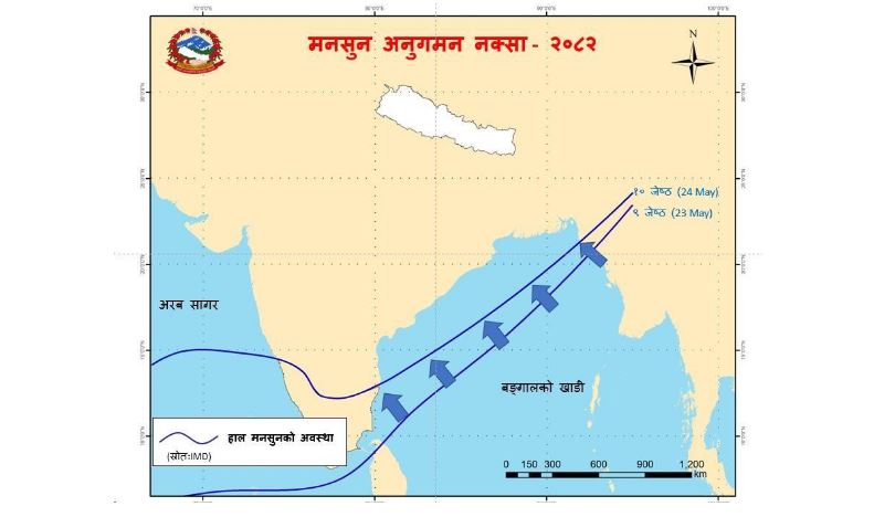 मनसुन बंगालको खाडी हुँदै नेपालतर्फ अघि बढ्दै