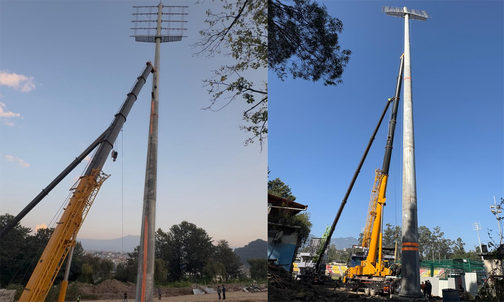 कीर्तिपुर क्रिकेट मैदानका फ्लडलाइटका ६ वटै टावर ठड्याइयो